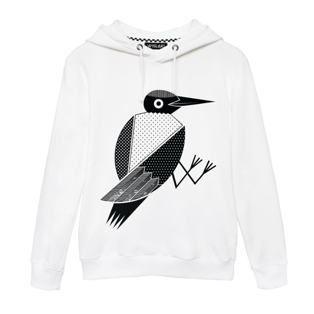 s WISŁAKI_bluza z kapturem biala dzięcioł